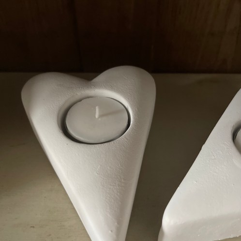 Photophore ciment blanc ☆ coeur 14*10*4,5cm-PH99