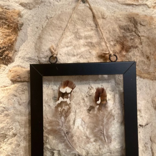 Cadre plumes ☆ métal verre et ficelle jute