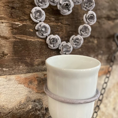 Porte pot céramique ☆ coeur fleurs métal patiné 12,5*15,5*23,5cm-POT10