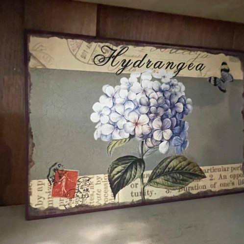 Plaque murale ☆ fer Shabby Hortensia bleu 19*27,5cm