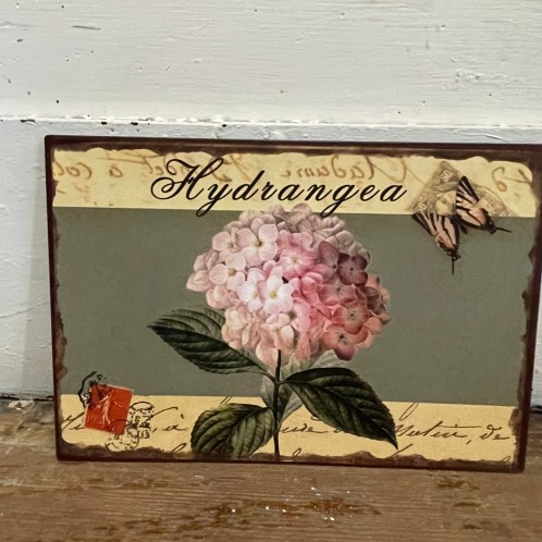 Plaque murale ☆ fer Shabby Hortensia rose 19*27,5cm