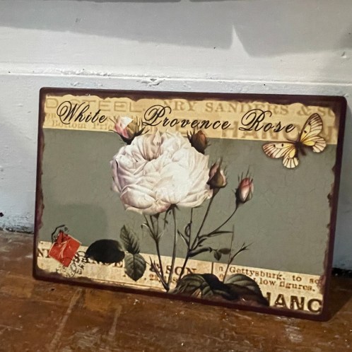 Plaque murale ☆ fer Shabby Rose Blanche de Provence 19*27,5cm