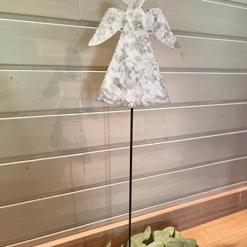 Ange géant métal galva ☆ sur socle métal noir vieilli 15*11*58cm