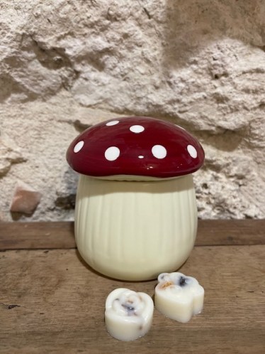 Brûleur Champignon ☆ céramique pois blancs 10*11cm